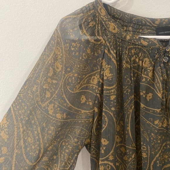 Smocked Paisley Long Sleeve Blouse - Picture 3 of 12